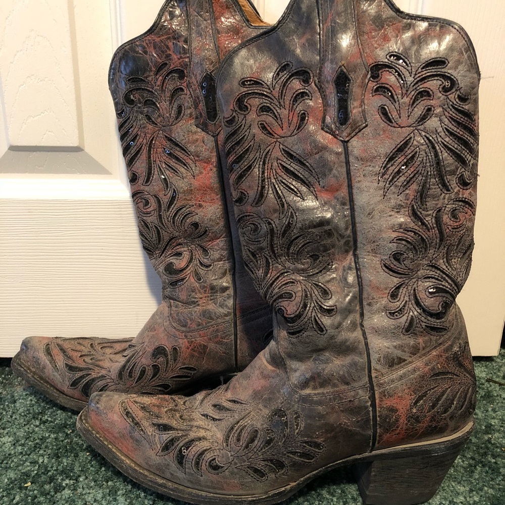 Corral Boots Red and Black Sparkles